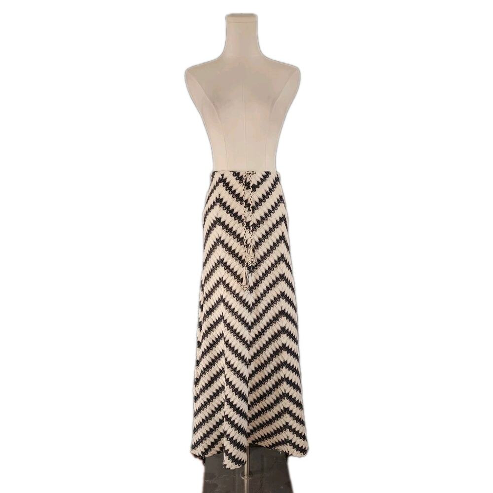 Calypso St. Barth Womens Crochet Maxi Skirt Black Chevron Knit Tassel Tie Small